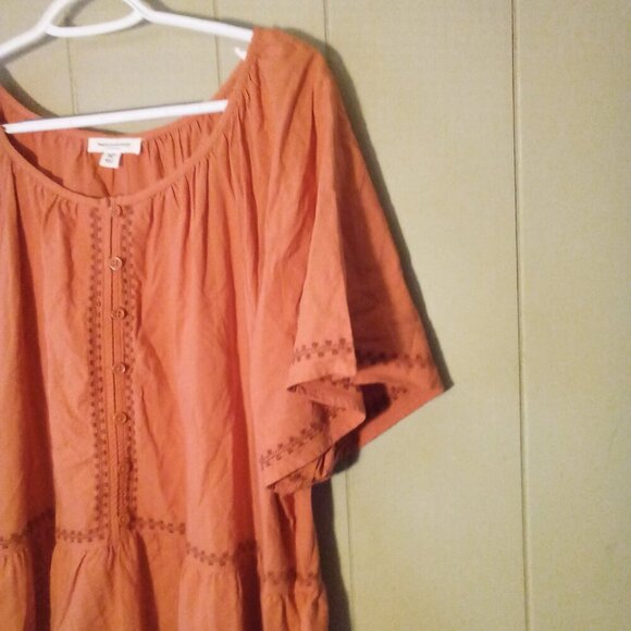 Beach Lunch Lounge Dress Women XL Short Sleeve Ruffle Crochet Trim Burnt Orange - Picture 3 of 14